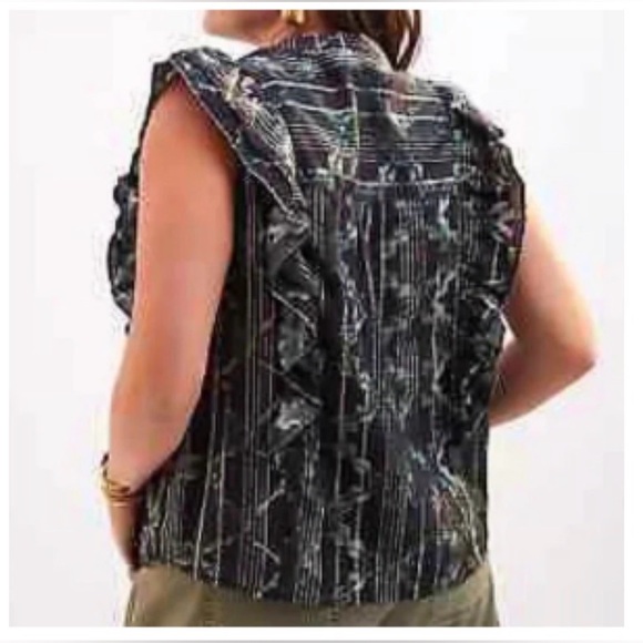 Anthropologie Pilcro Black Floral Motif w/ Silver metallic threading + Ruffles - Picture 6 of 15